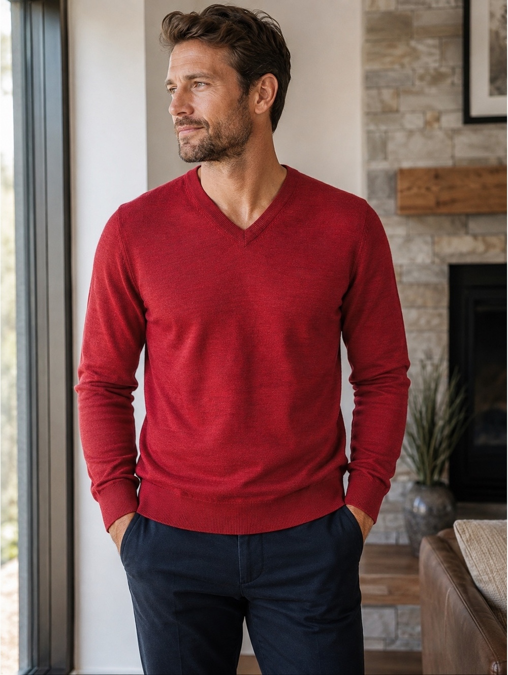 Hickey Golf Men’s XXL Red 100% Merino Wool V-Neck Sweater NWOT